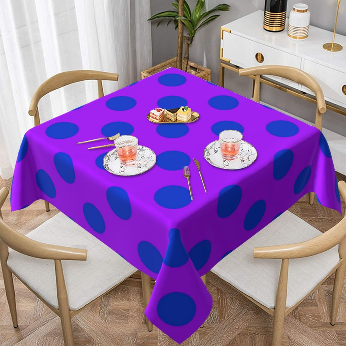 Square Tablecloth Black Polka Dots on Red Table Cover Washable Table Cloths for Kitchen Dinning Party Tabletop Modern Decoration 60 x 60inch
