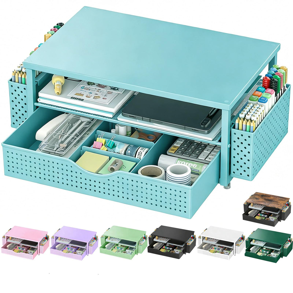 Spacrea Computer Monitor Stand with Drawer and 2 Pen Holders, Pink