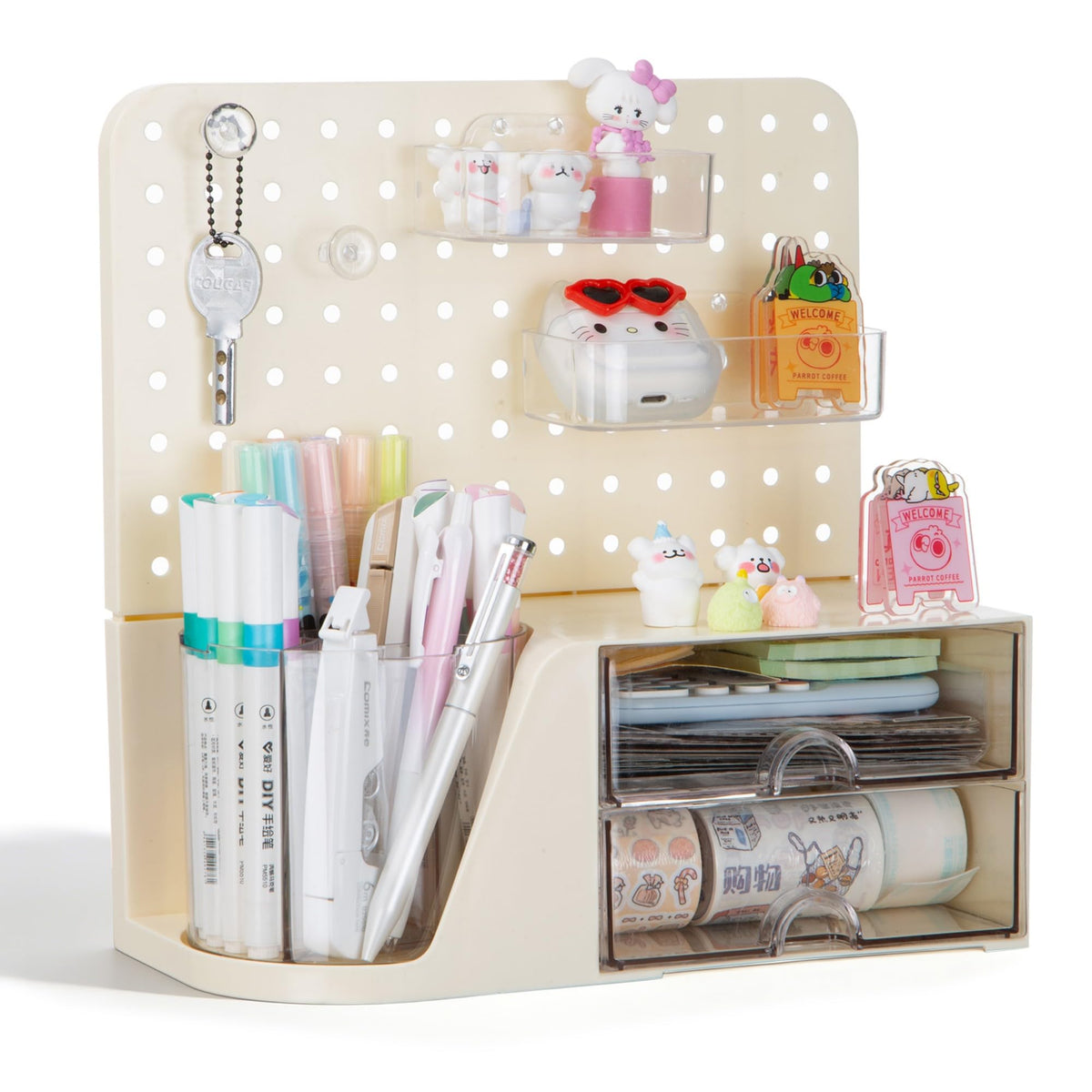 Comix Desk Organizer with 2 Drawer, Pink 360° Rotating Pen Holder for Desk