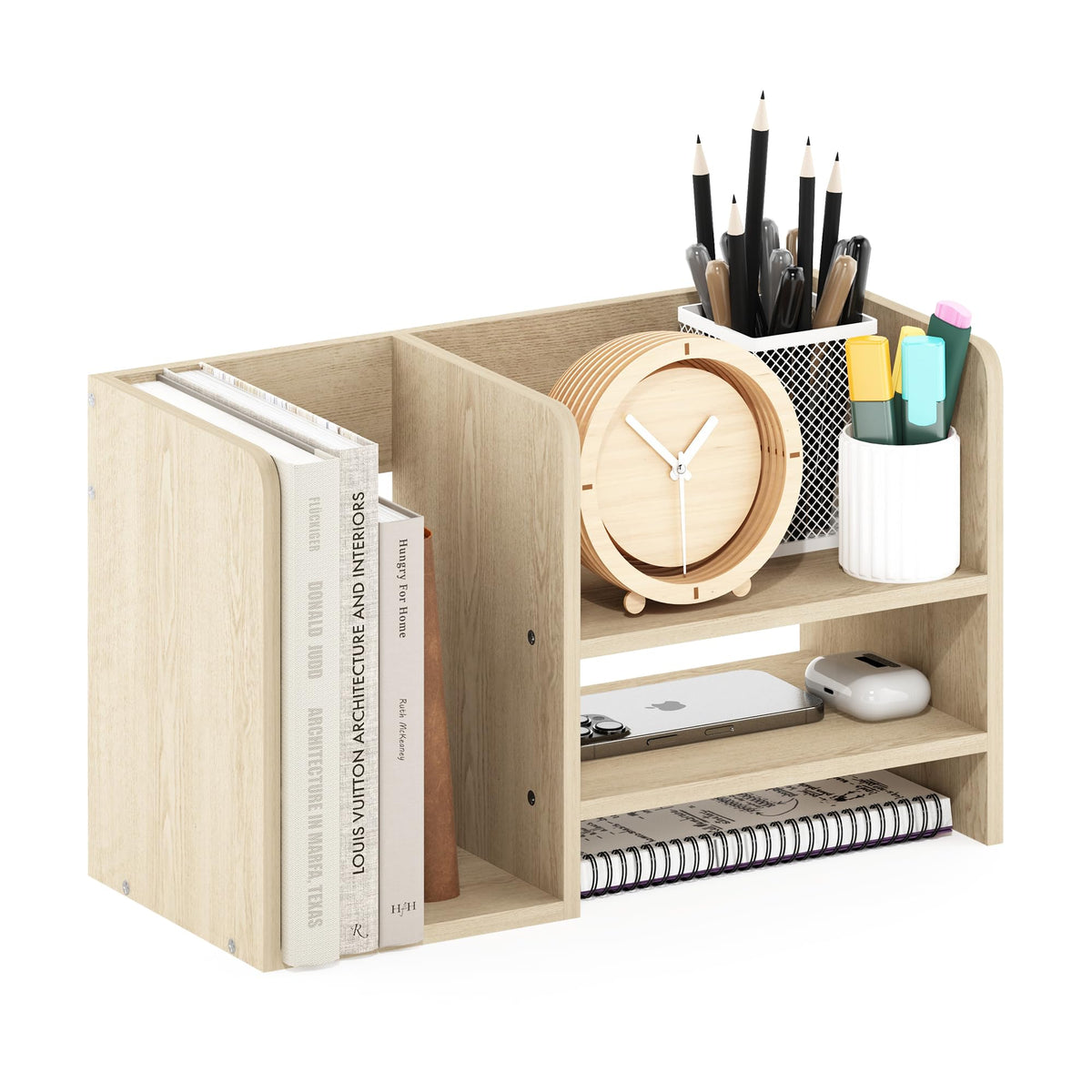 Furinno HERMITE Desk File Folder Organizers, 3-Shelf Desktop Office Organization Racks, Desk Top Display Book Shelf, for Paper, Office Supplies, Magazine, Bauhaus Oak