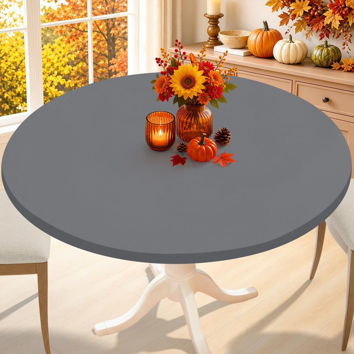 Smiry Thanksgiving Round Spandex Tablecloth, Fitted Cover for 36"-44" Table