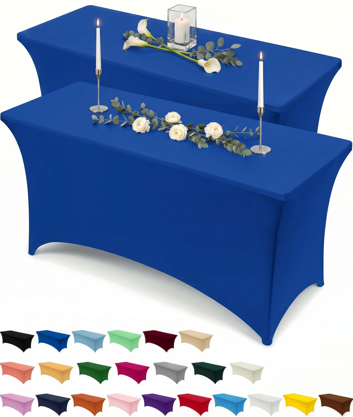Utopia Kitchen Spandex Table Cloth 2 Pack [8FT, 96Lx30Wx30H Inch, Black]