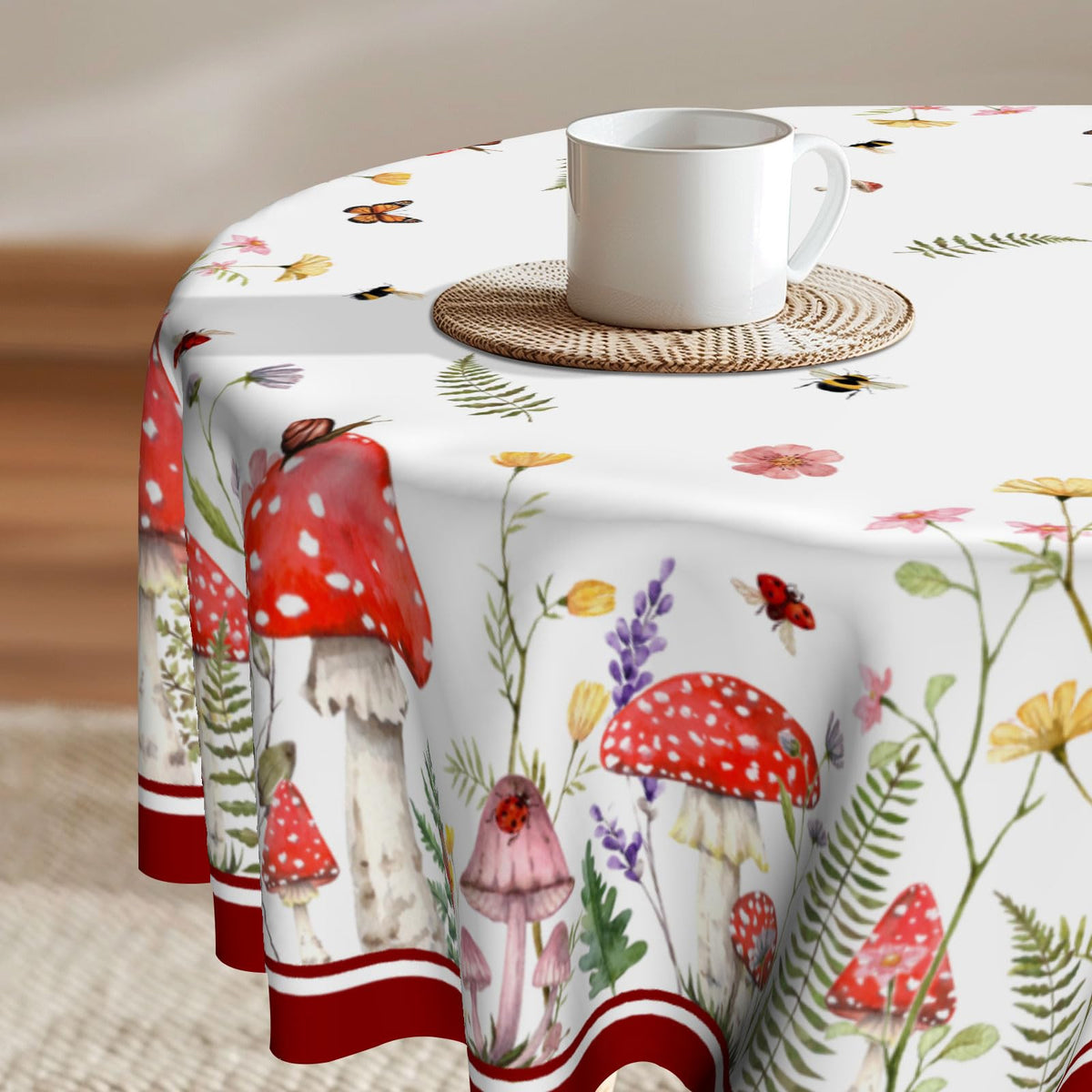 Imiss Floral Round Tablecloth Durable Washable Table Cover Bohemian Blue Red Floral Branches Decorative Farmhouse Table Cloth 60 Inch for Kitchen Dining Party Camping