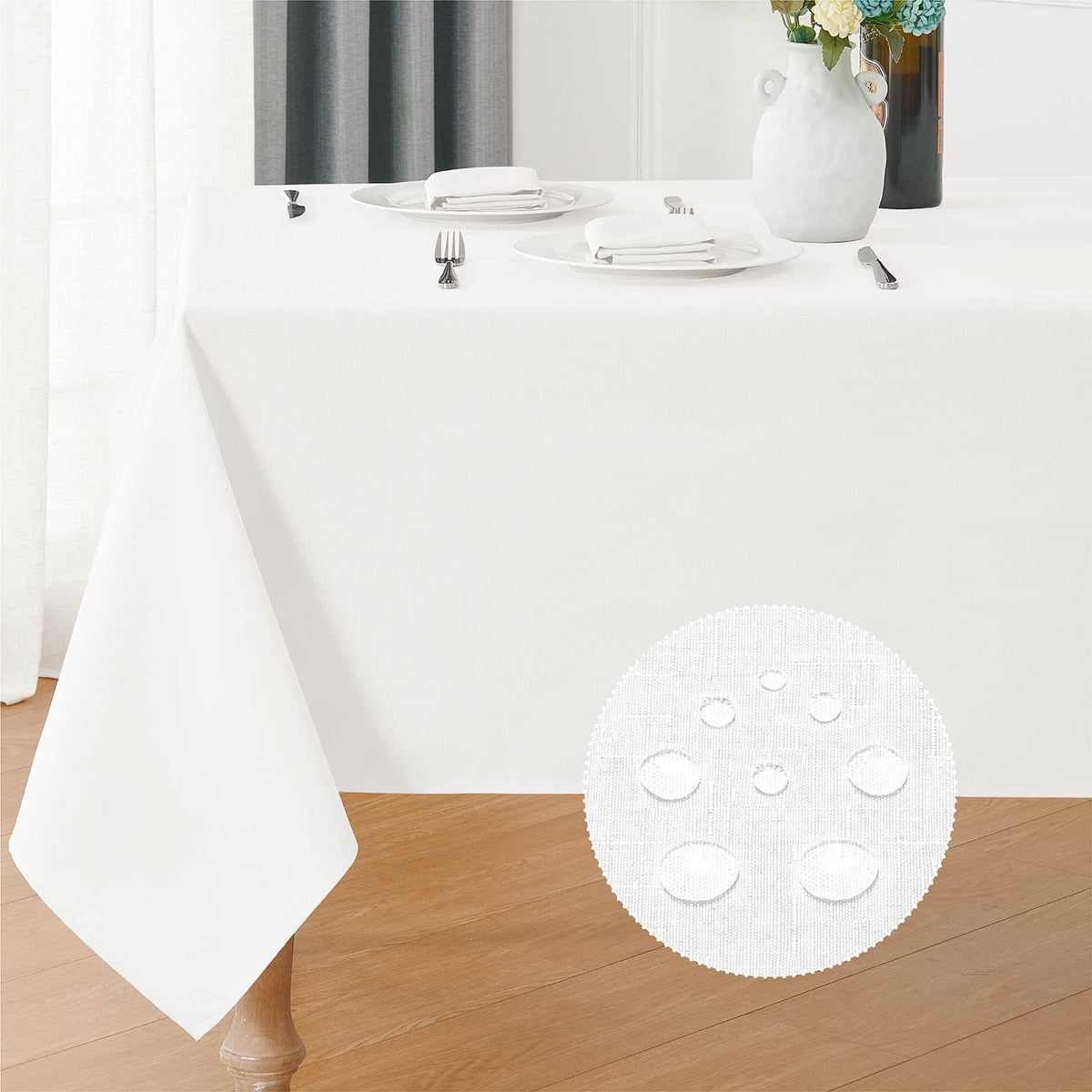 Veblandy Faux Linen Rectangle Tablecloth Waterproof 52x70 inch Table Cloth Stain and Wrinkle Resistant Washable, Decorative Fabric Table Cover for Dining, Kitchen, Wedding and Parties, Coffee