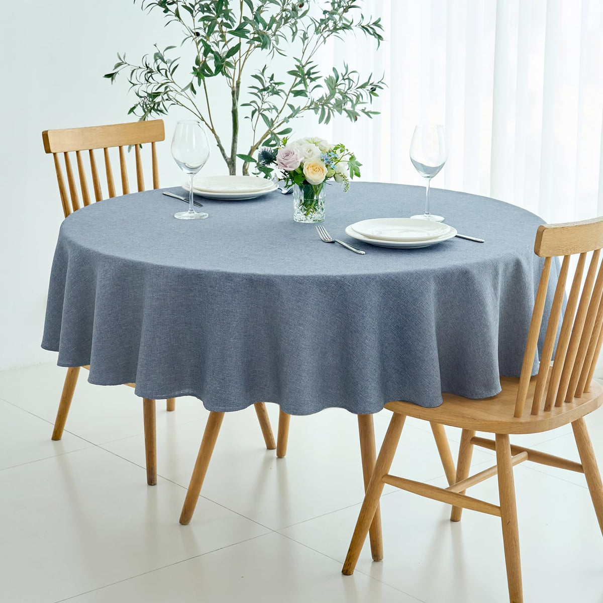 maxmill Rectangle Linen Textured Tablecloth Waterproof Spillproof Wrinkle Free Washable Fabric Table Cloth Kitchen Dining Tabletop Decoration Table Cover for Holiday Dinner Party, 52 x 70 Inch, Linen