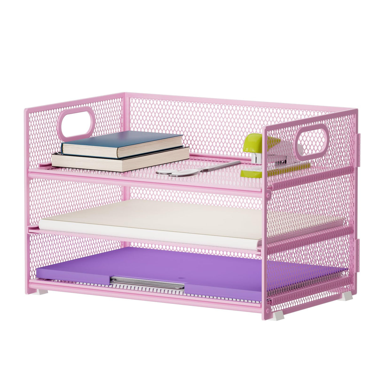 Marbrasse 3 Tier Paper Organizer Letter Tray, Mesh File Organizer with Handle, Paper Sorter Desk Organizer for Home Office Supplies