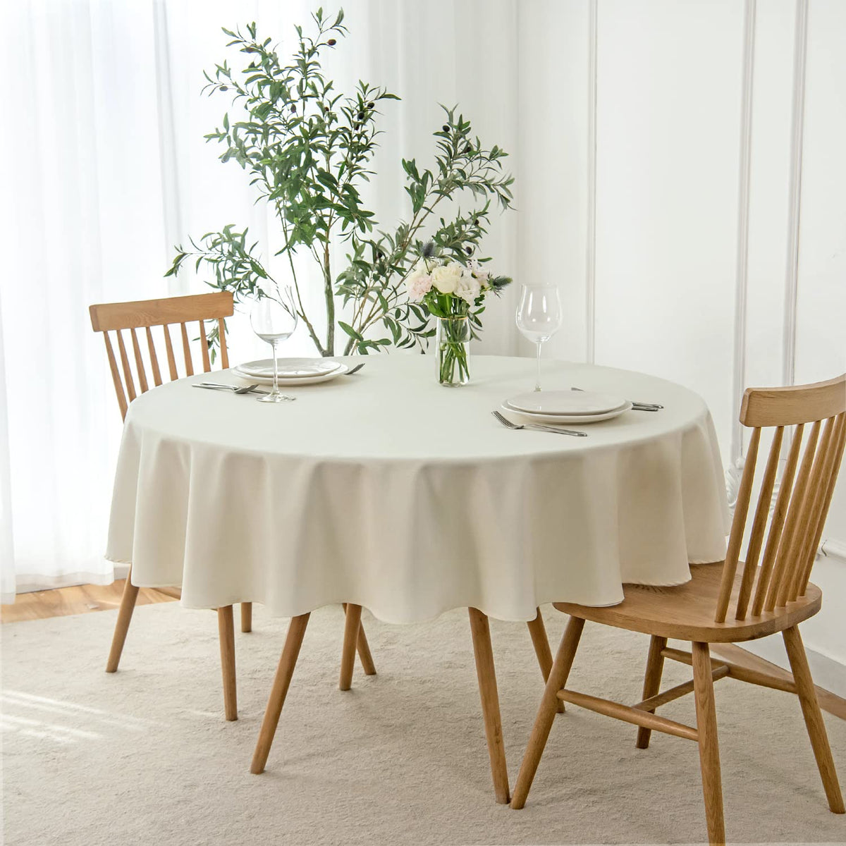 maxmill Rectangle Slubby Textured Tablecloth Waterproof Spillproof Wrinkle Free Table Cloth, Kitchen Dining Tabletop Decoration, Fabric Table Cover for Holiday Dinner Parties, 52 x 70 Inch, Beige