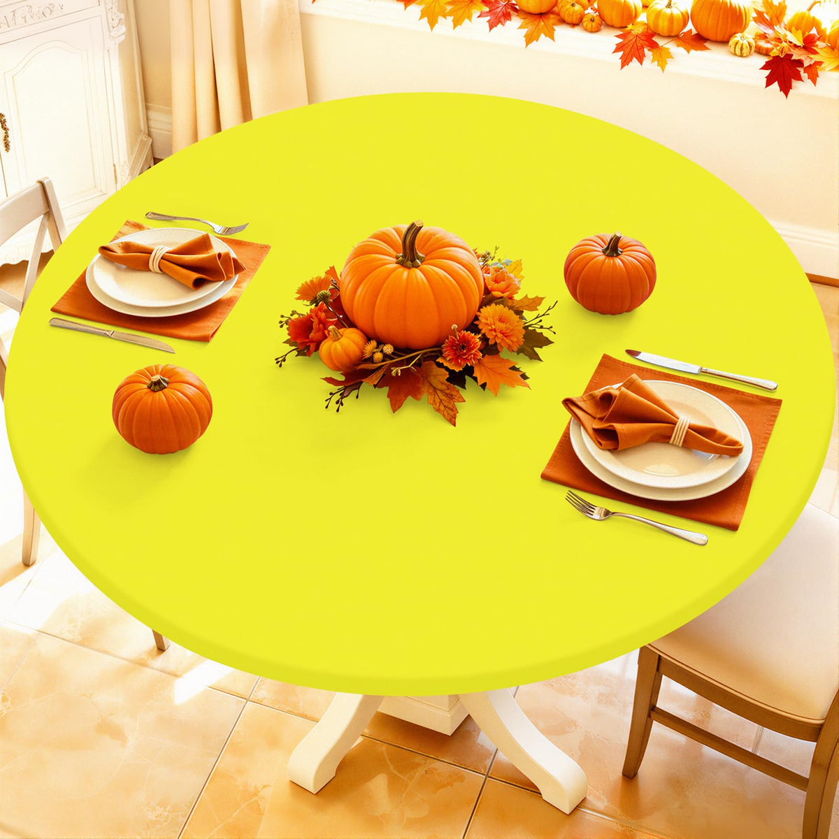 Moosfor Spandex Round Tablecloth, Fitted Table Cloth for 45"-56" Tables