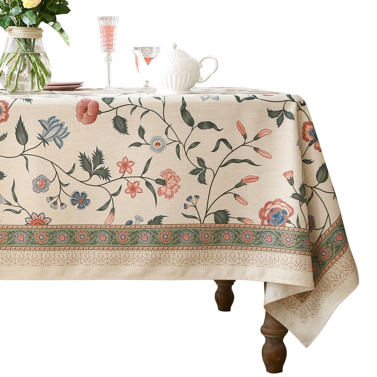 ISAENNE Designer Vintage Small Square Floral Tablecloth,55"x55"