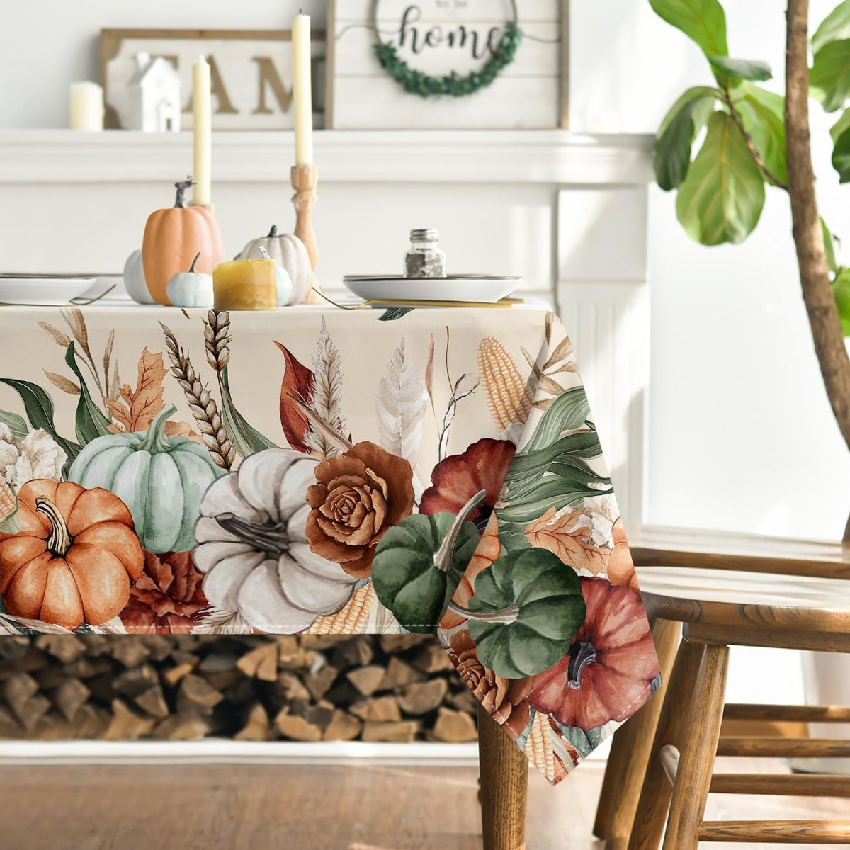 Horaldaily Fall Tablecloth 60 x 84 Inch Rectangular Flower Autumn Harvest