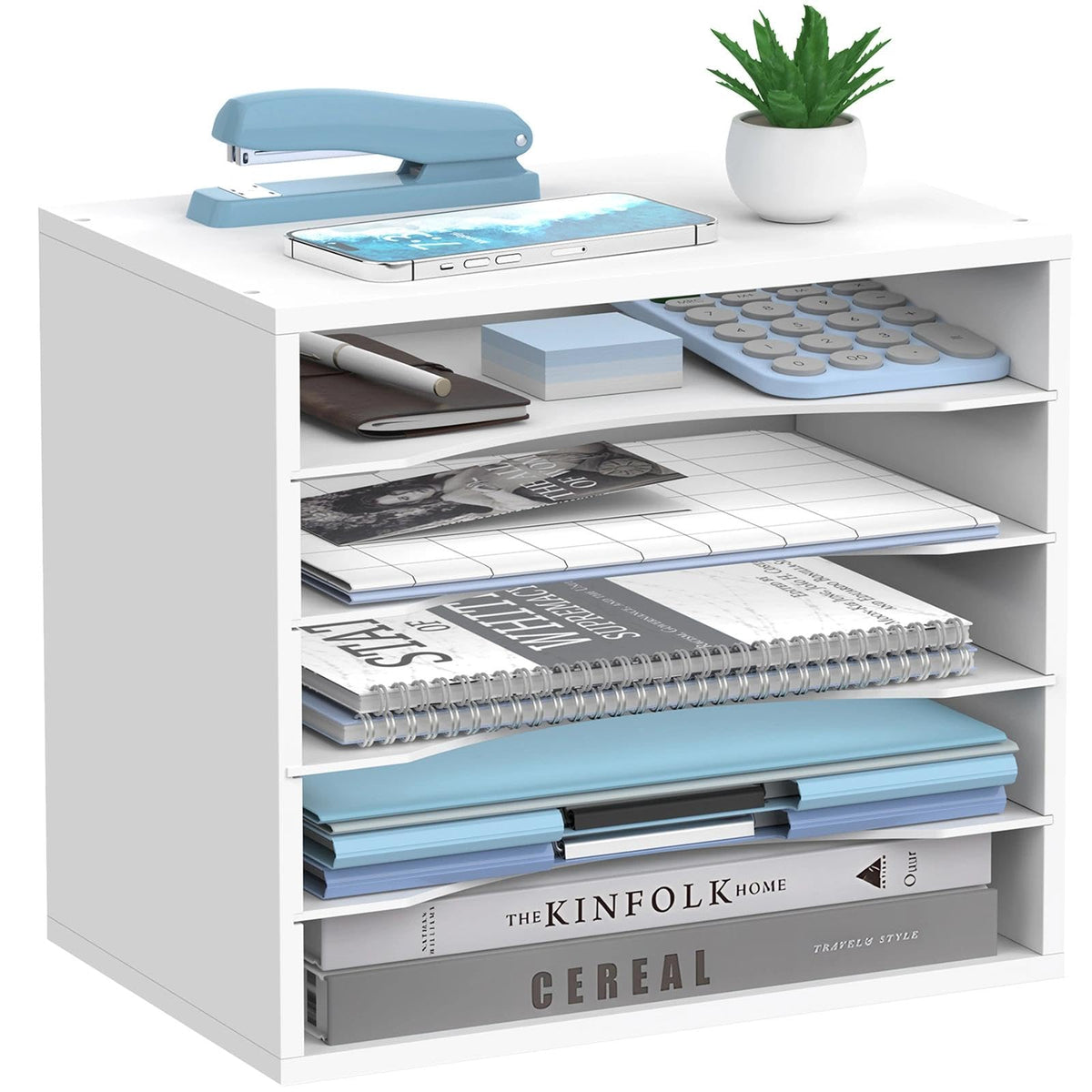 3-Tier Paper Organizer for Desk, Adjustable Mail Organizer, White