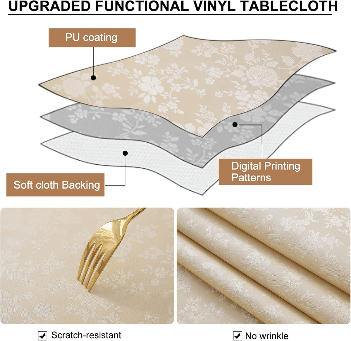 Smiry Heavy Duty Vinyl Fitted Tablecloths for 6 Foot Rectangle Tables