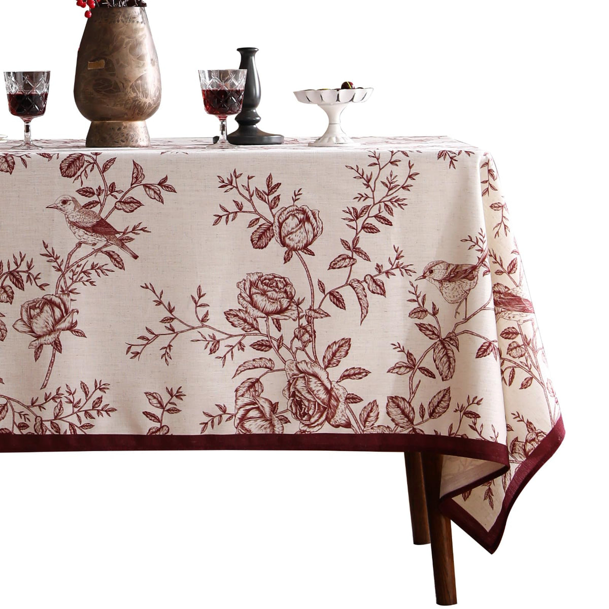 ISAENNE Designer Vintage Square Large Floral Tablecloth,67"x67"
