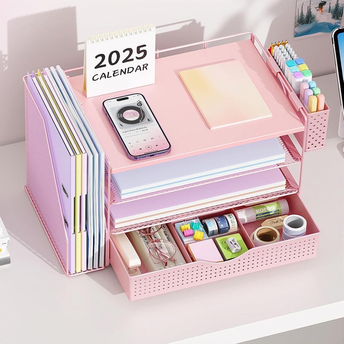 Wood Desk Organizers and Accessories with File Holder & Catalog Racks