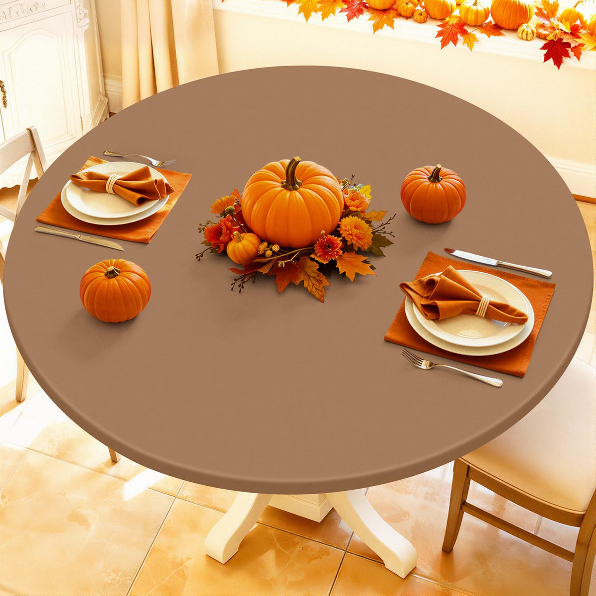 Moosfor Spandex Round Tablecloth, Fitted Table Cloth for 45"-56" Tables