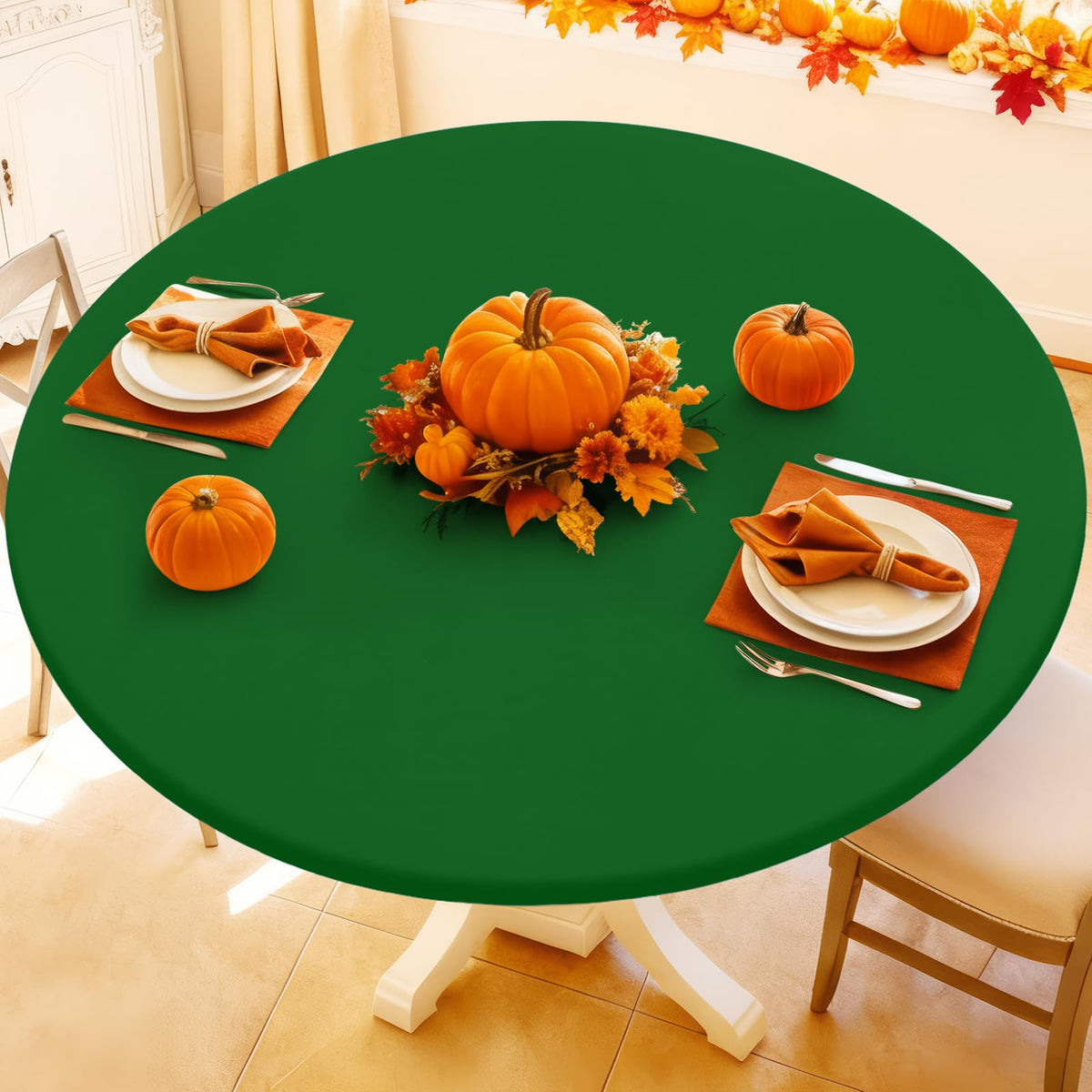 Moosfor Spandex Round Tablecloth, Fitted Table Cloth for 45"-56" Tables