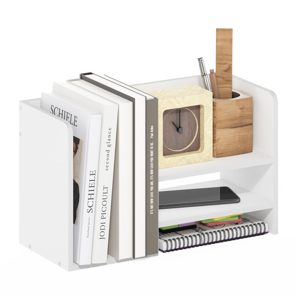 Furinno HERMITE Desk File Folder Organizers, 3-Shelf Desktop Office Organization Racks, Desk Top Display Book Shelf, for Paper, Office Supplies, Magazine, Bauhaus Oak