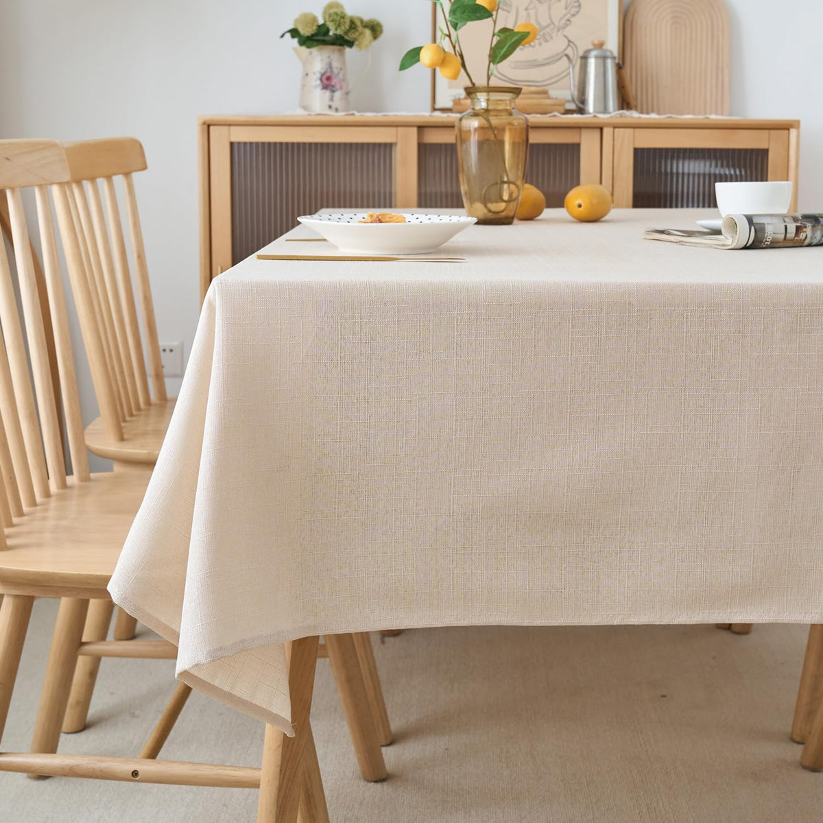 NLMUVW Burlap Linen Tablecloth 6ft, Tan Table Cloth Rectangular
