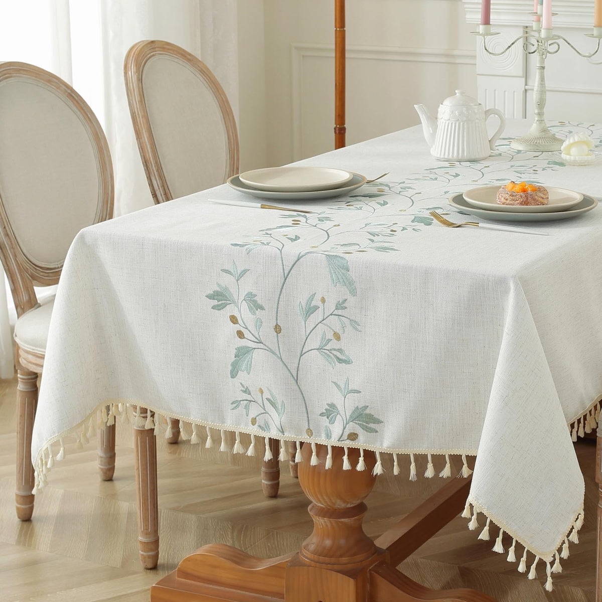 Alsoo Fall Tablecloth Rectangle Linen Style, Rustic Boho Farmhouse Outdoor Waterproof Cotton Table Cloth Wrinkle Free for Picnic Camping Party Kitchen Dining (Coffee Lines, 4-6 Seats, 55x75 Inches)