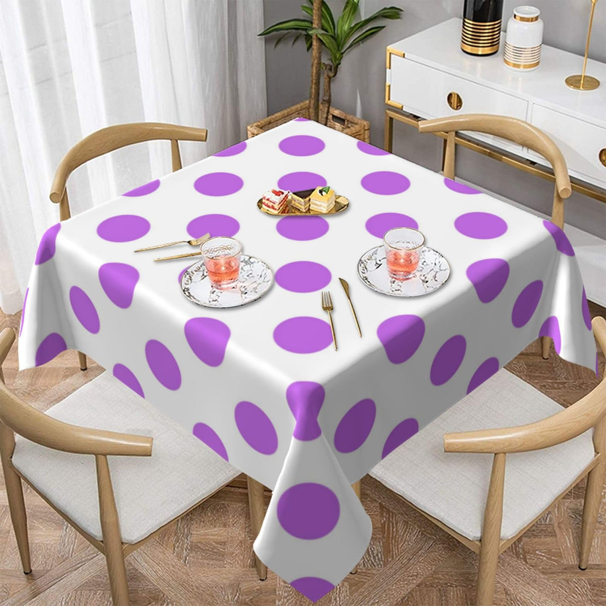 Square Tablecloth Black Polka Dots on Red Table Cover Washable Table Cloths for Kitchen Dinning Party Tabletop Modern Decoration 60 x 60inch