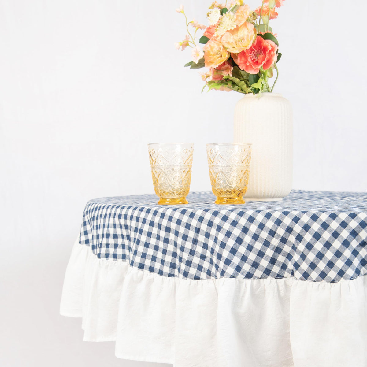 MONDAY MOOSE Ruffle Farmhouse Rustic Rectangle Natural Stonewashed Cotton Tablecloth for Kitchen, Dining Room, Restaurant (60x86 inch, Teal Green)