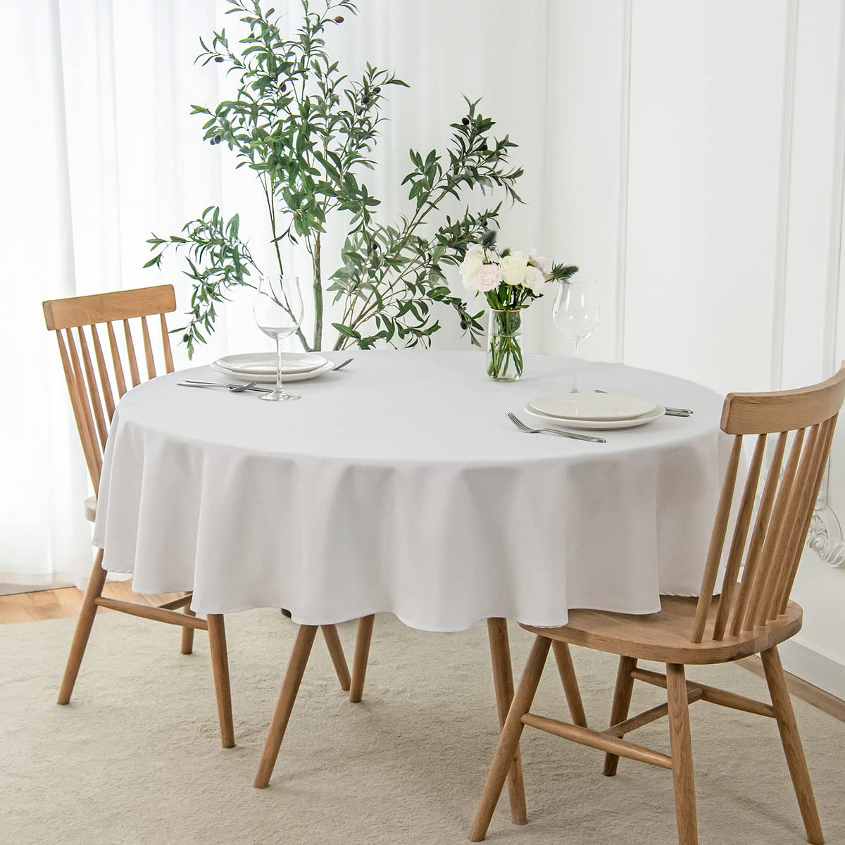 maxmill Rectangle Slubby Textured Tablecloth Waterproof Spillproof Wrinkle Free Table Cloth, Kitchen Dining Tabletop Decoration, Fabric Table Cover for Holiday Dinner Parties, 52 x 70 Inch, Beige