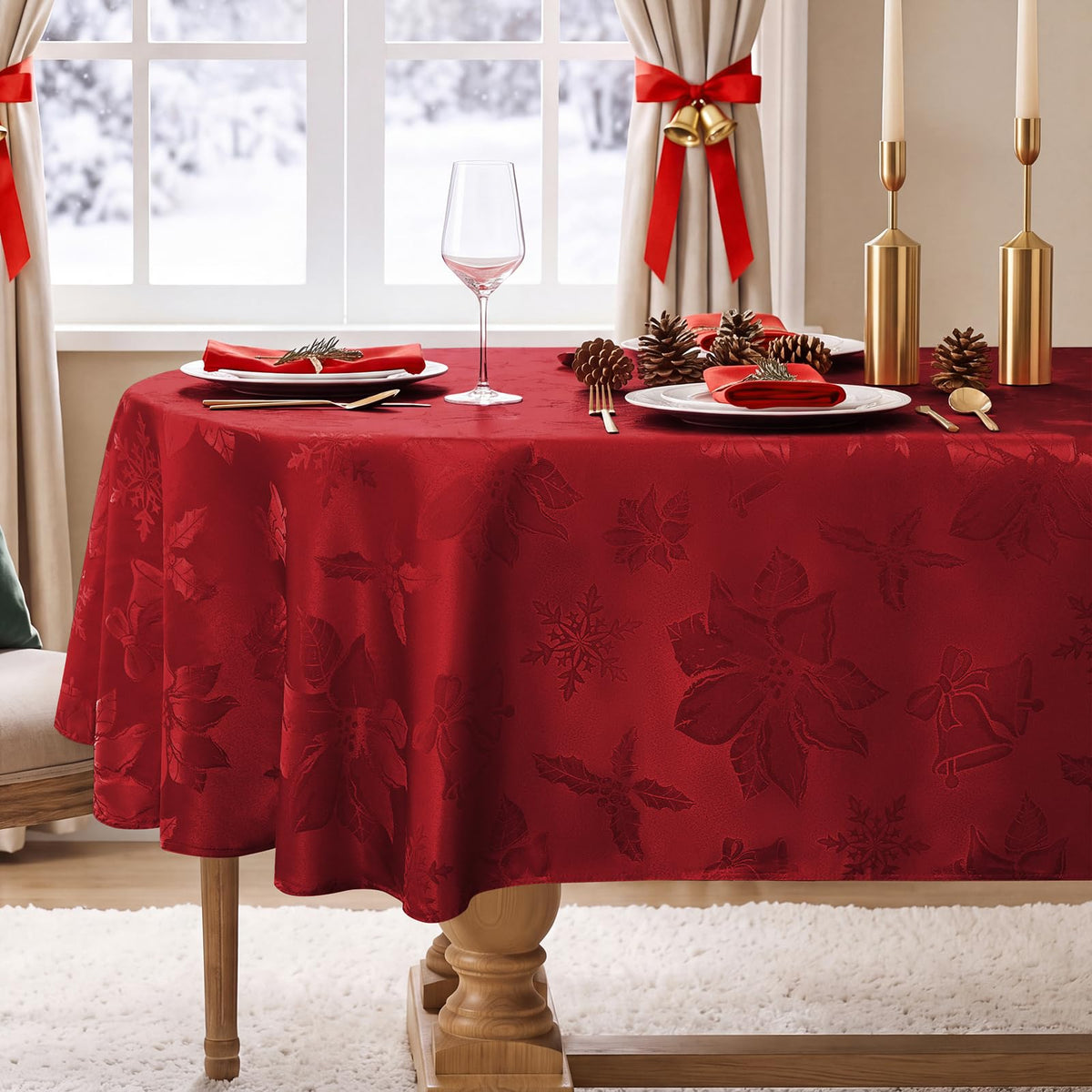 Softalker Fall Jacquard Rectangle Tablecloth, 60 x 84 Inch Burnt Orange