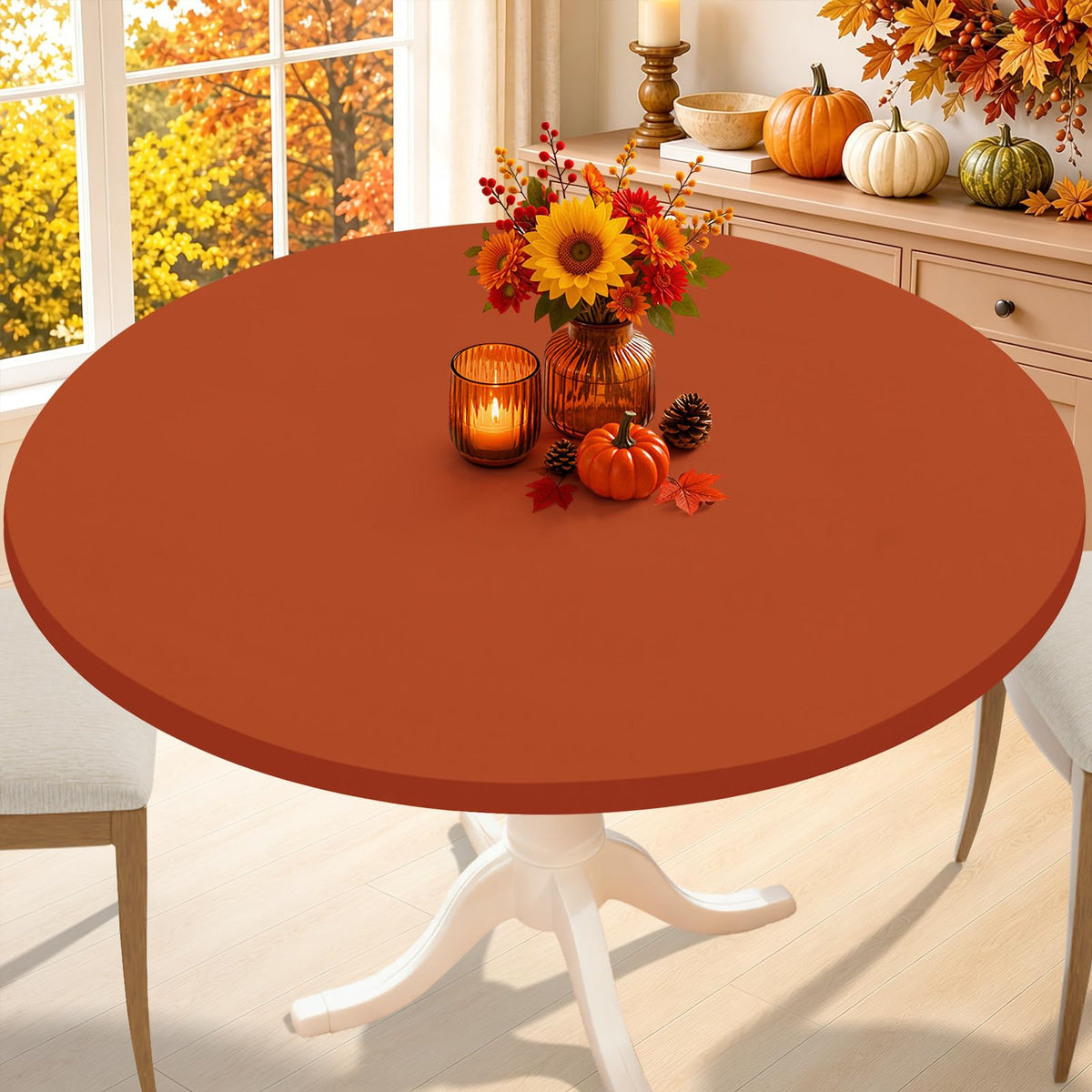 Smiry Thanksgiving Round Spandex Tablecloth, Fitted Cover for 36"-44" Table