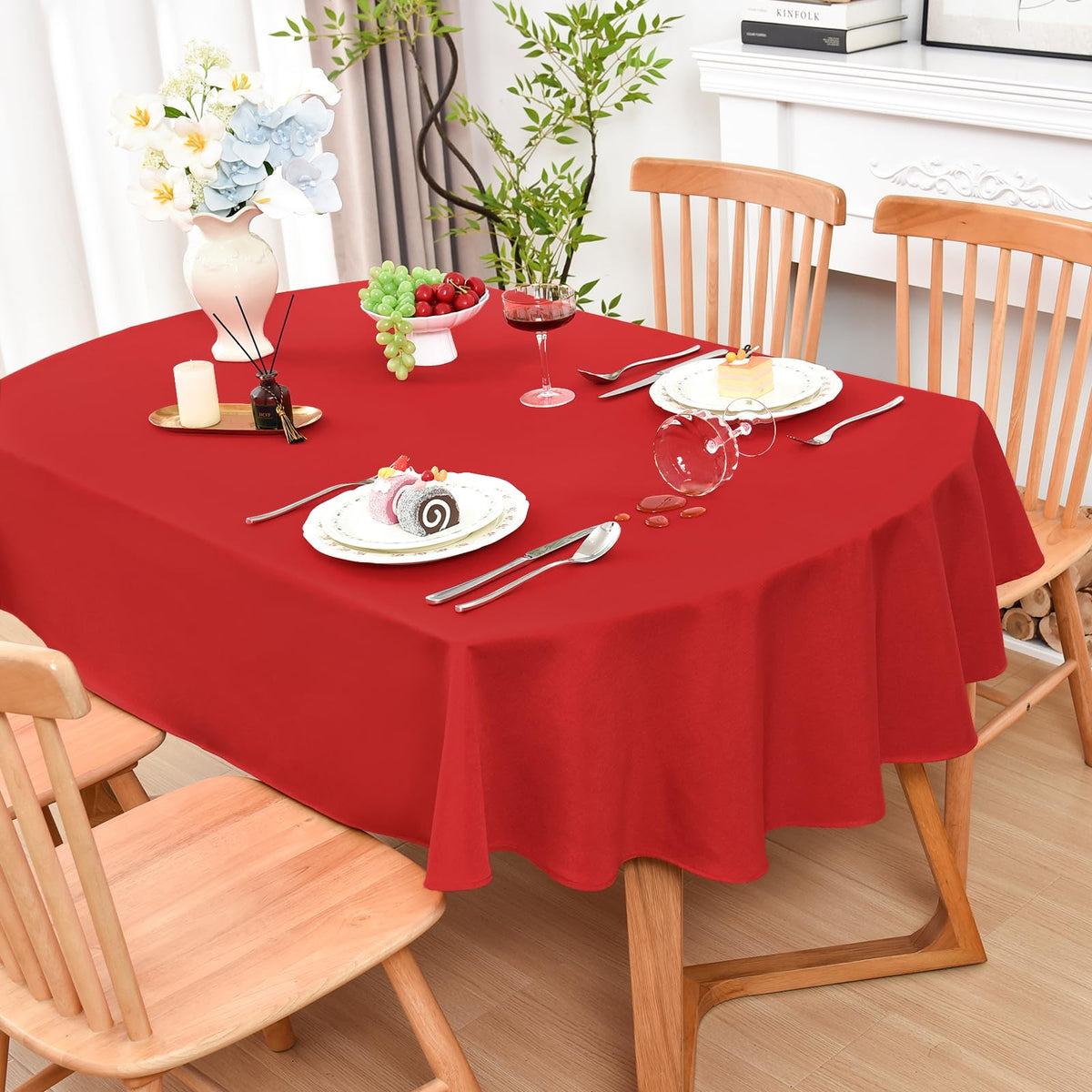 Wolkemer Oval Tablecloth 60 x 84 Inches Faux Linen Water Resistant