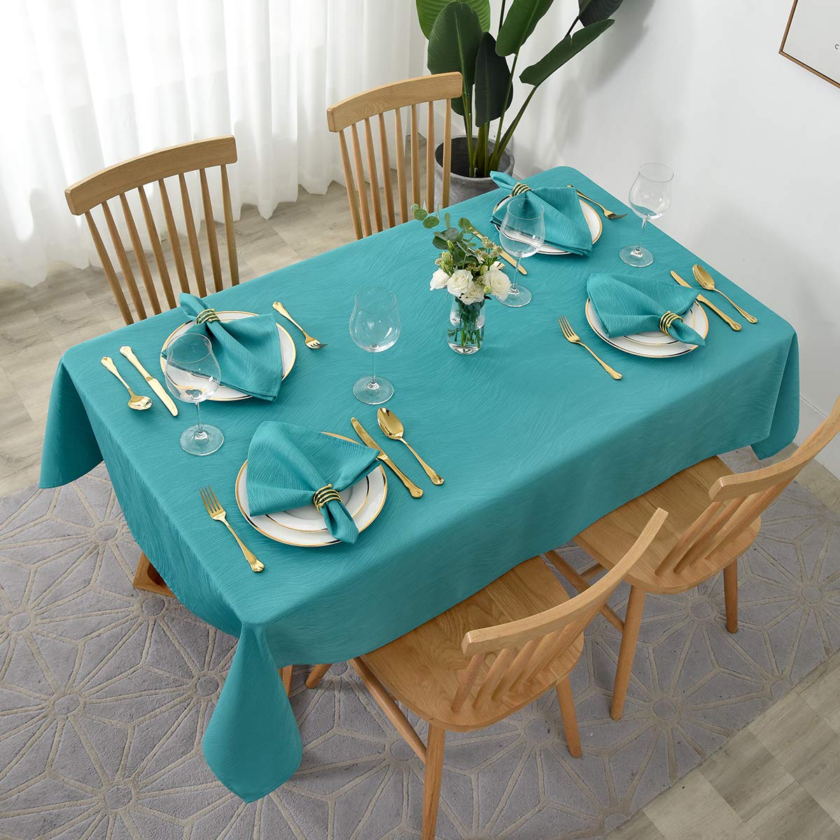 maxmill Jacquard Table Cloth Swirl Pattern Spillproof Wrinkle Resistant Heavy Weight Soft Tablecloth for Kitchen Dinning Tabletop Decoration Outdoor Picnic Rectangle 52 x 70 Inch Navy Blue