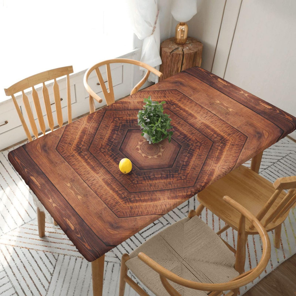 Tablecloth with Elastic Edge Black Brow Wood Grain Board Rectangle Waterproof Oil-Proof Table Cloth Washable Reusable Table Cover for Kitchen Dining, 5FT