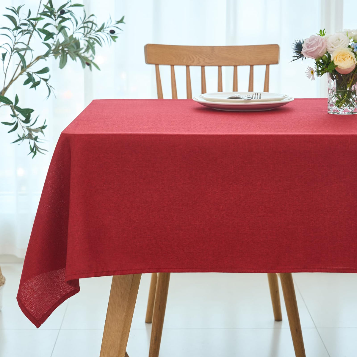 maxmill Rectangle Linen Textured Tablecloth Waterproof Spillproof Wrinkle Free Washable Fabric Table Cloth Kitchen Dining Tabletop Decoration Table Cover for Holiday Dinner Party, 52 x 70 Inch, Linen