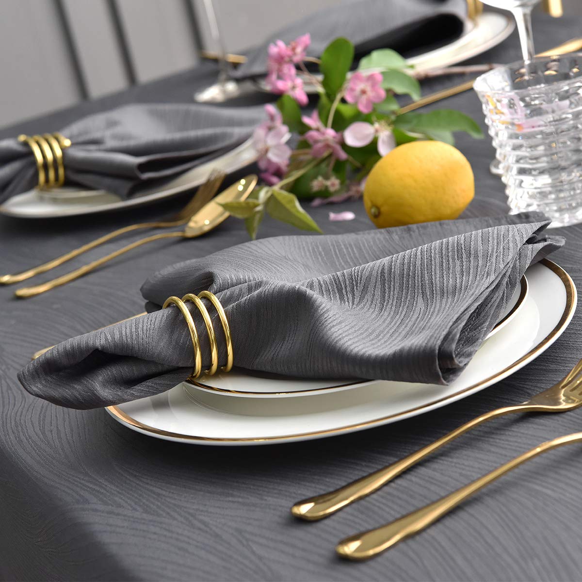 maxmill Jacquard Table Cloth Swirl Pattern Spillproof Wrinkle Resistant Heavy Weight Soft Tablecloth for Kitchen Dinning Tabletop Decoration Outdoor Picnic Rectangle 52 x 70 Inch Navy Blue