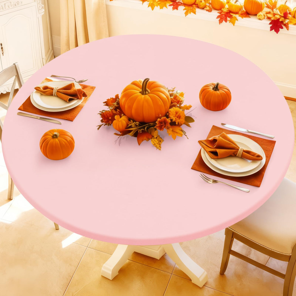 Moosfor Spandex Round Tablecloth, Fitted Table Cloth for 45"-56" Tables