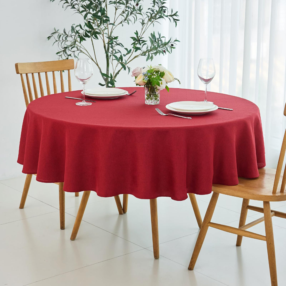 maxmill Rectangle Linen Textured Tablecloth Waterproof Spillproof Wrinkle Free Washable Fabric Table Cloth Kitchen Dining Tabletop Decoration Table Cover for Holiday Dinner Party, 52 x 70 Inch, Linen