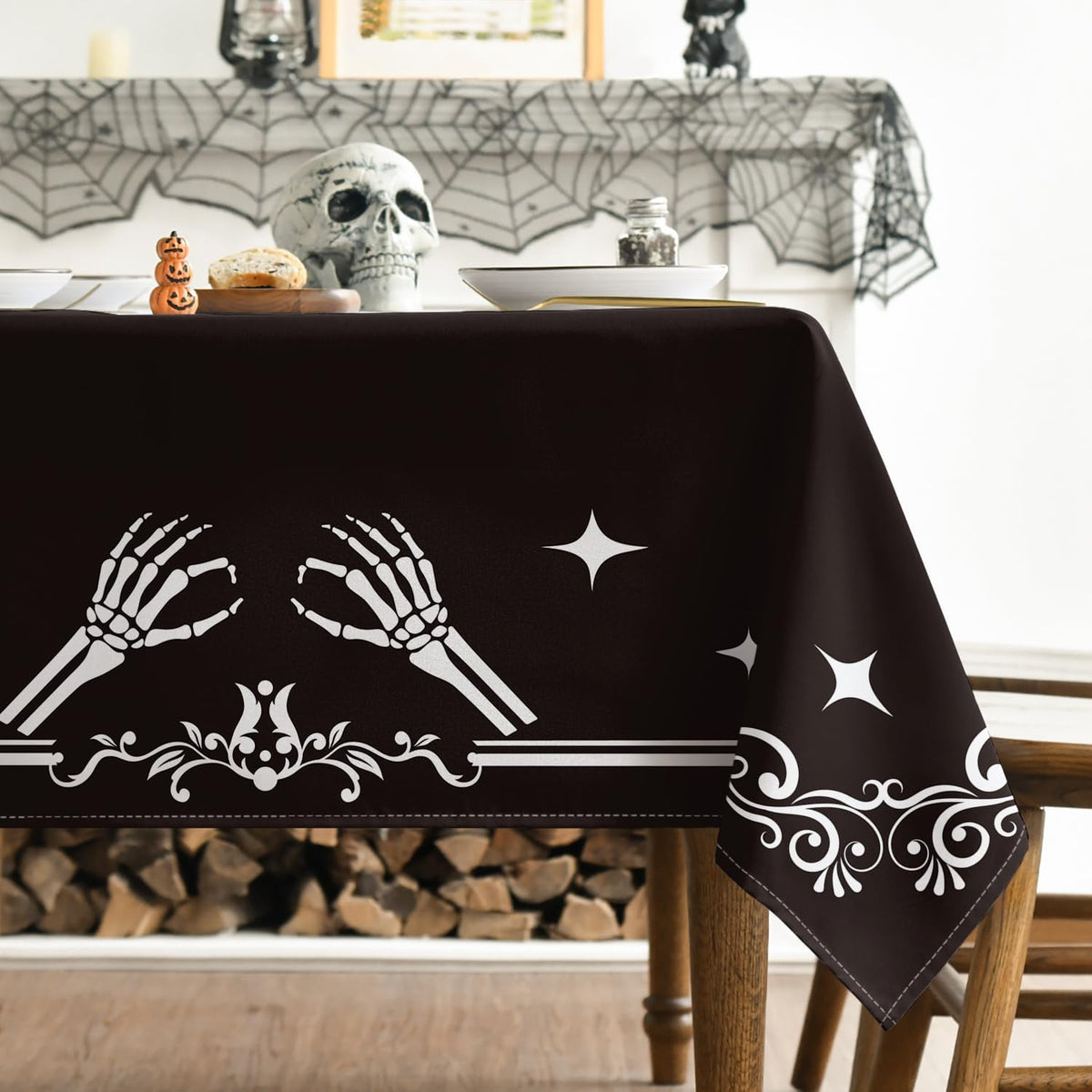 Horaldaily Halloween Tablecloth 52 x 70 Inch Rectangular Spooky Skeleton