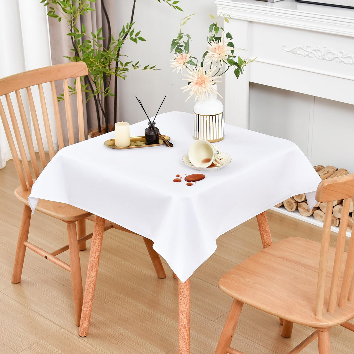 Wolkemer Oval Tablecloth 60 x 84 Inches Faux Linen Water Resistant