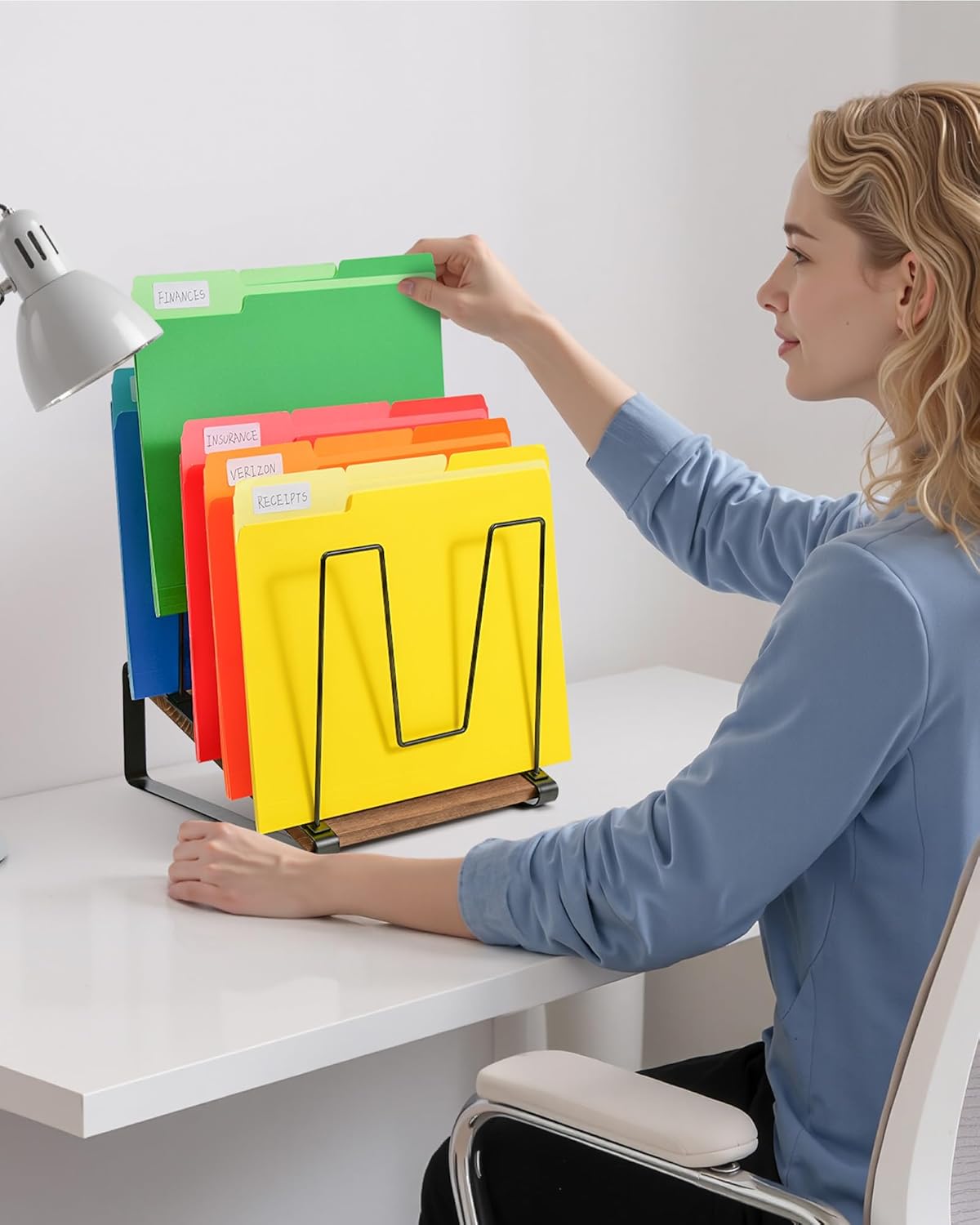 HULISEN Inclined Desk File Organizer, 5-Section Desktop File Folder Holder