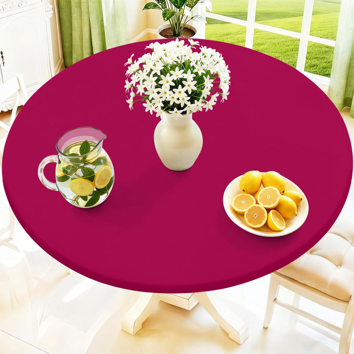 Moosfor Spandex Round Tablecloth, Fitted Table Cloth for 45"-56" Tables