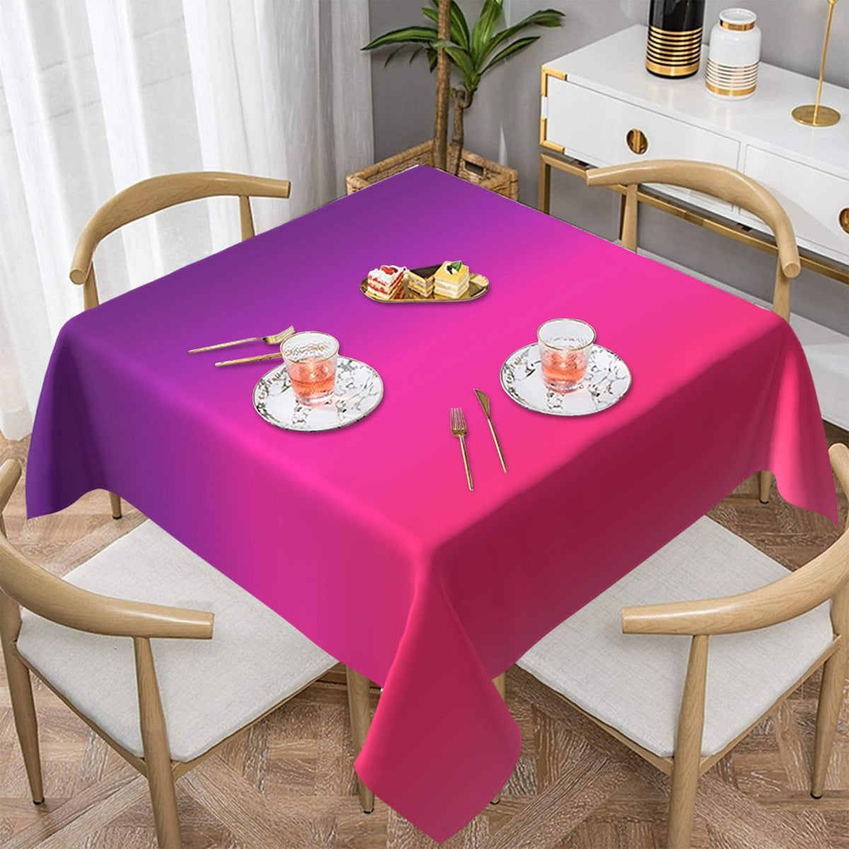 Square Table Cloth, Purple Pink Aqua Ombre Tablecloths Washable Table Cover for Kitchen Dinning Party Tabletop Modern Decoration,60inch