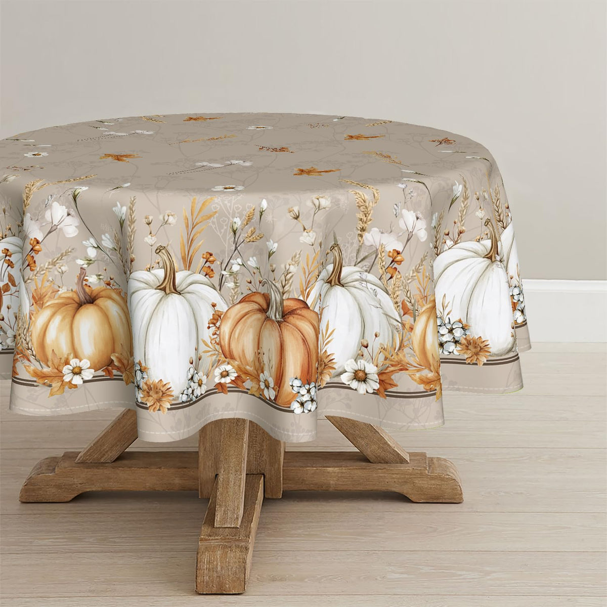 Horaldaily Fall Tablecloth 52 x 70 Inch Rectangular White Orange Pumpkin