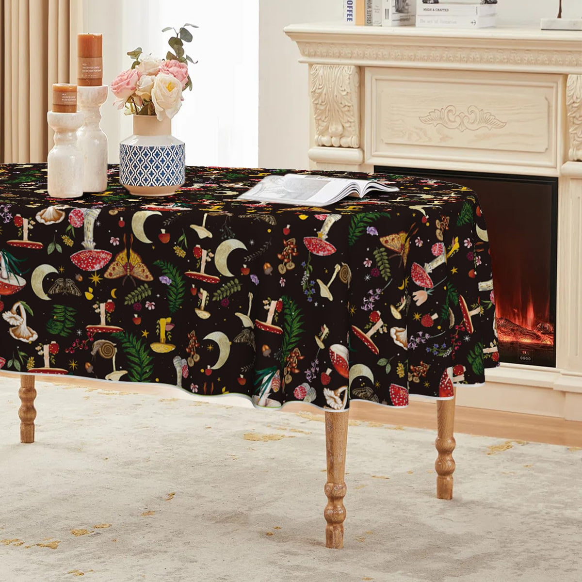 Horaldaily Vintage Mushroom Tablecloth, White, 60x84 Inch Rectangular