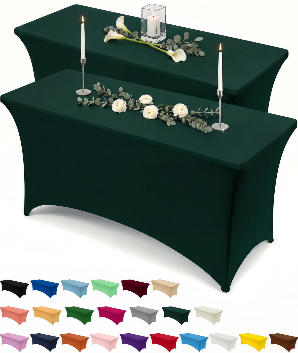 Utopia Kitchen Spandex Table Cloth 2 Pack [8FT, 96Lx30Wx30H Inch, Black]