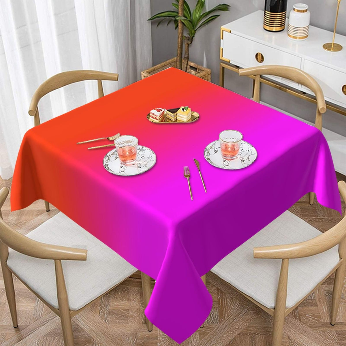 Square Table Cloth, Purple Pink Aqua Ombre Tablecloths Washable Table Cover for Kitchen Dinning Party Tabletop Modern Decoration,60inch