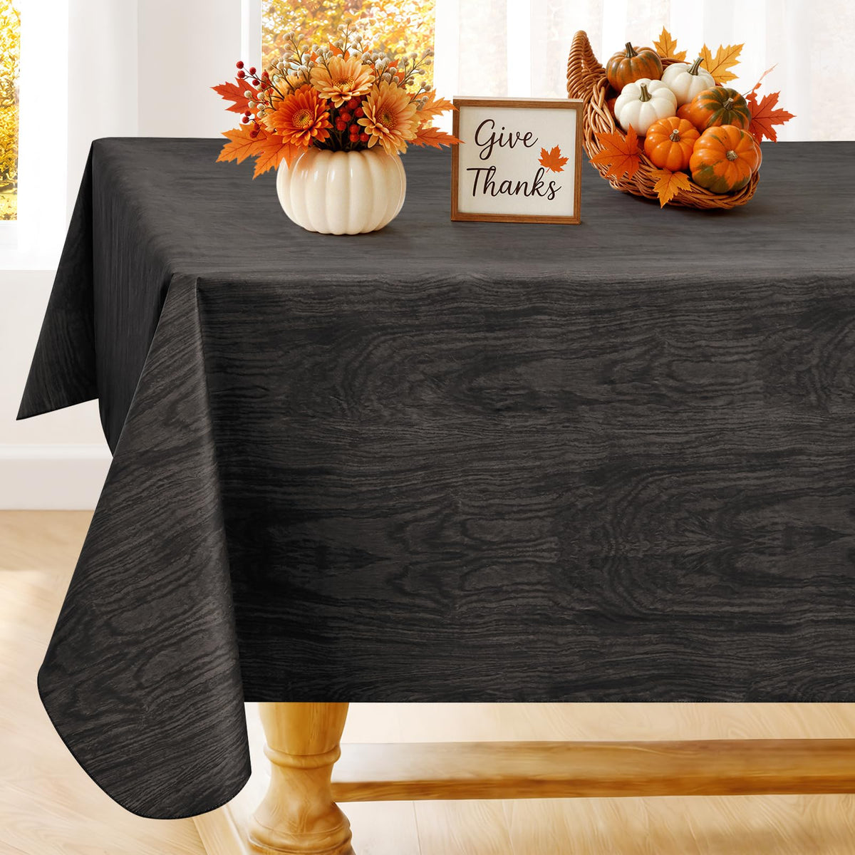 Smiry Rectangle Table Cloth, Waterproof Vinyl Tablecloths with Flannel Backing, Wipeable Spillproof Plastic Wood Grain Table Cover for Dining, Indoor and Outdoor (Beige, 60 "x 84")