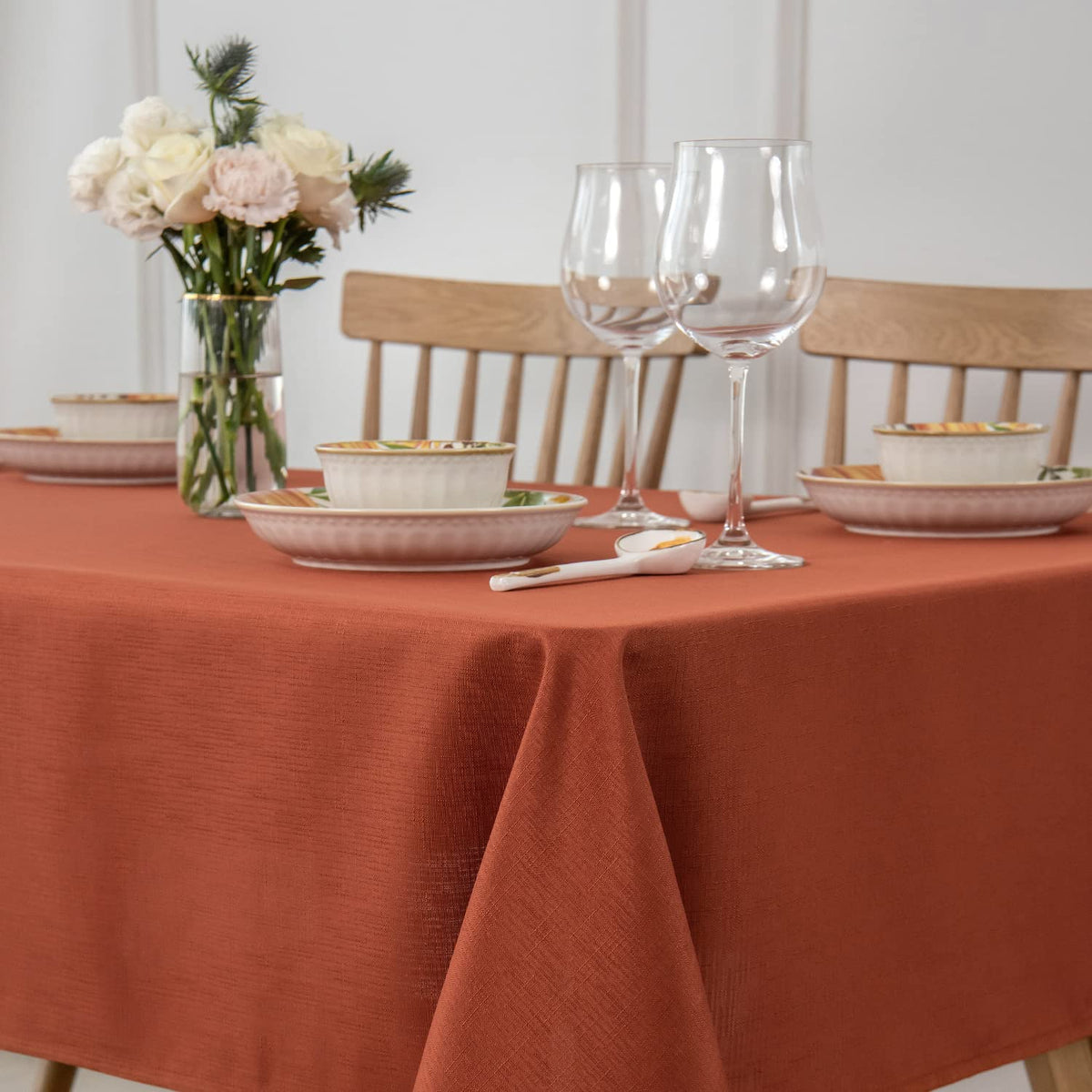 maxmill Rectangle Slubby Textured Tablecloth Waterproof Spillproof Wrinkle Free Table Cloth, Kitchen Dining Room Decoration, Fabric Table Cover for Holiday Party Dinner, 52 x 70 Inch, Sage Green
