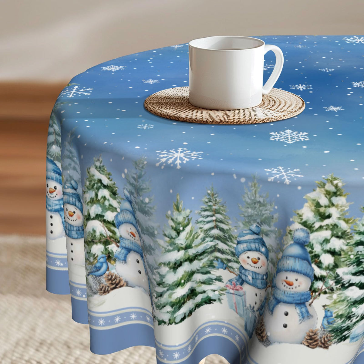 Imiss Floral Round Tablecloth Durable Washable Table Cover Bohemian Blue Red Floral Branches Decorative Farmhouse Table Cloth 60 Inch for Kitchen Dining Party Camping