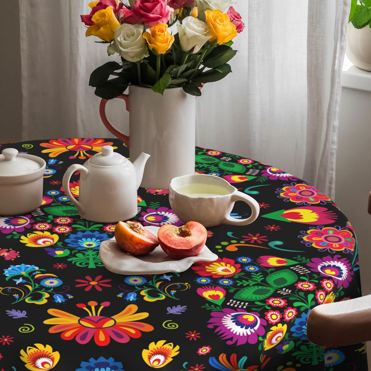 Hexagram Boho Tablecloth 60x84 Inches Rectangle, Bohemia Style Tablecloth