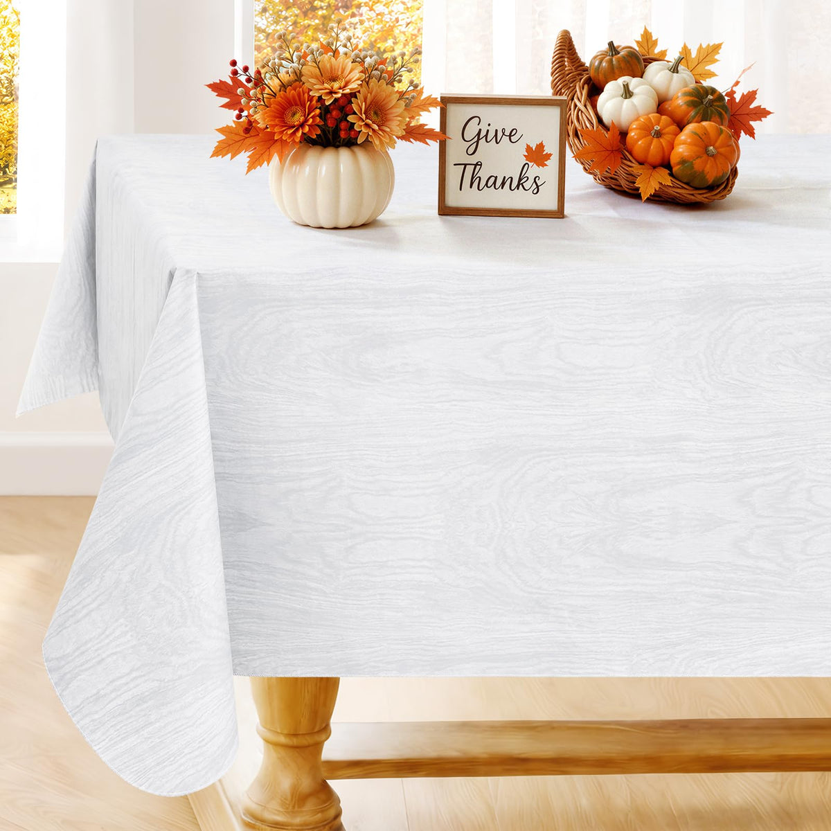 Smiry Rectangle Table Cloth, Waterproof Vinyl Tablecloths with Flannel Backing, Wipeable Spillproof Plastic Wood Grain Table Cover for Dining, Indoor and Outdoor (Beige, 60 "x 84")