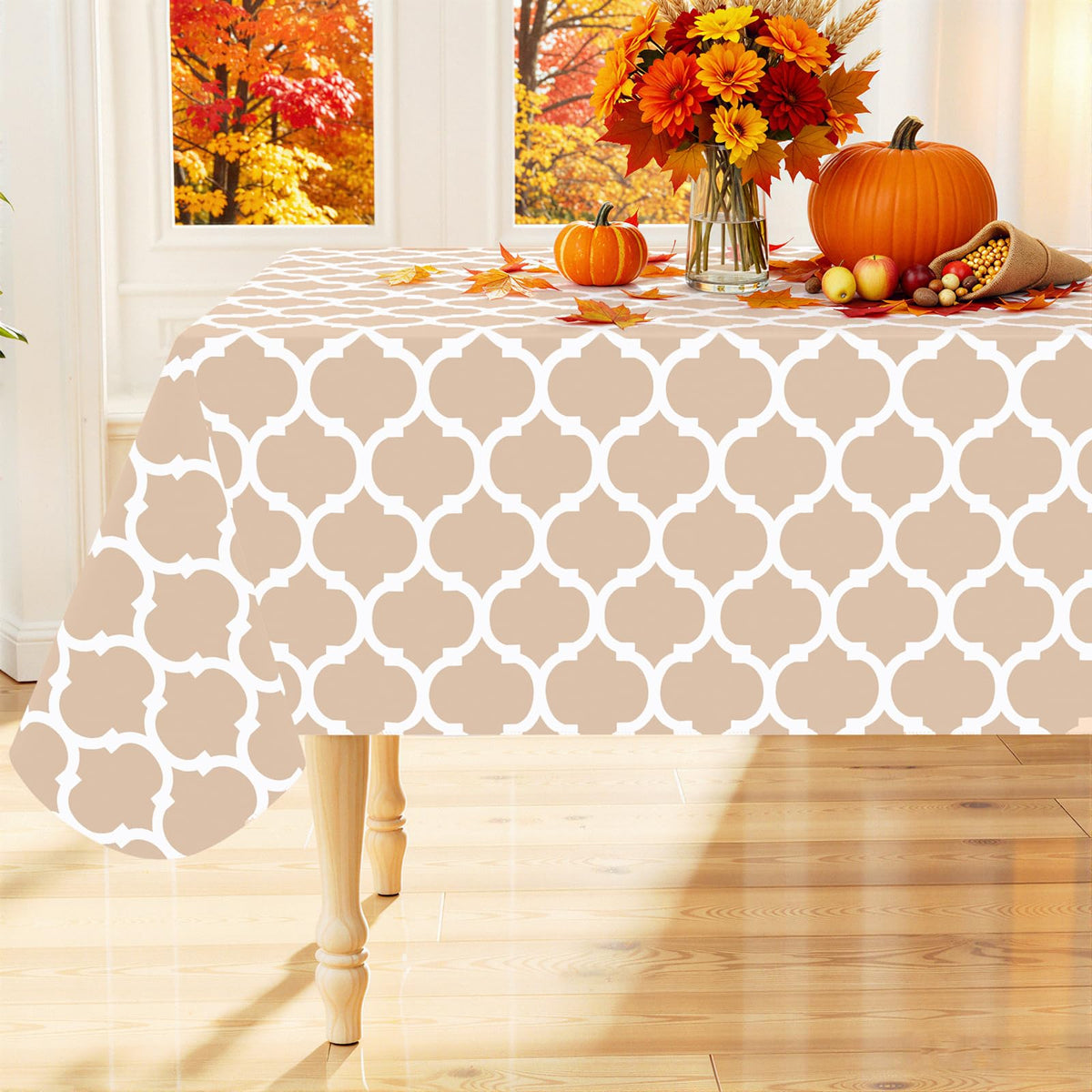 Smiry Rectangle Table Cloth, Flannel Backed Vinyl Tablecloth, 60"x84"